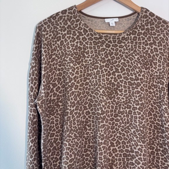 J. Jill Brown Cheetah Animal Print Knit Long Sleeve Crewneck Sweater Size SP - Picture 4 of 5